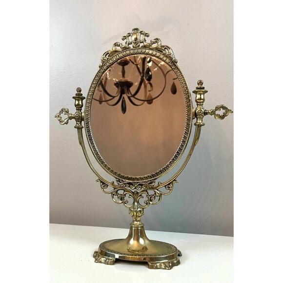 Vintage Gold Brass Italian Tabletop Mirror Hollywood
Regency Rococo style - Picture 2 of 7